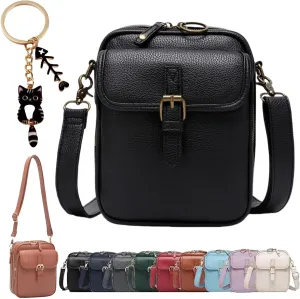 Forcipower Crossbody Bag, Vintage Double Layer Large Capacity Mini Crossbody Leather Bags with 10 Card Slots