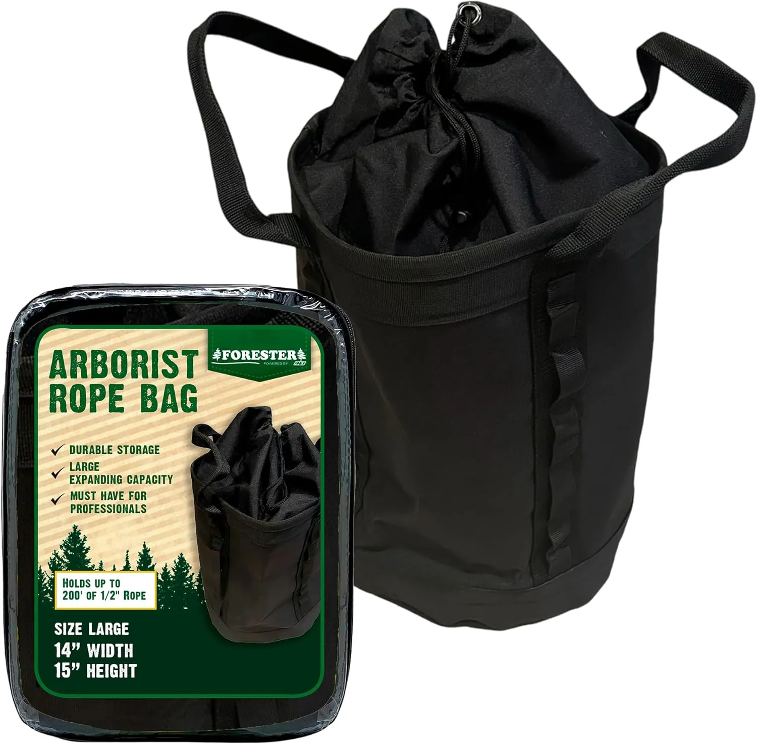 FORESTER Large Arborist Rope Bag - Bucket Style Storage Bag | Arborist Equipment | Tree Climbing Gear | Heavy Duty Nylon Gear Bag with Handles