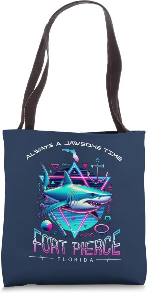 Fort Pierce FL Shark Retro 80s Funny Souvenir Tote Bag