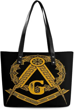 Freemasonry Masonic Lodge Symbol Women Tote Bags Top Handle Satchel Handbags Faux Leather Tassel Shoulder Purse