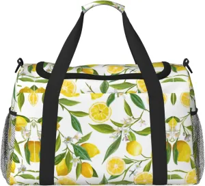 Fresh Tropical Lemons print Large Canvas Travel Duffel Bag Weekender Bags for Women Overnight Bag Carry On Tote Bag