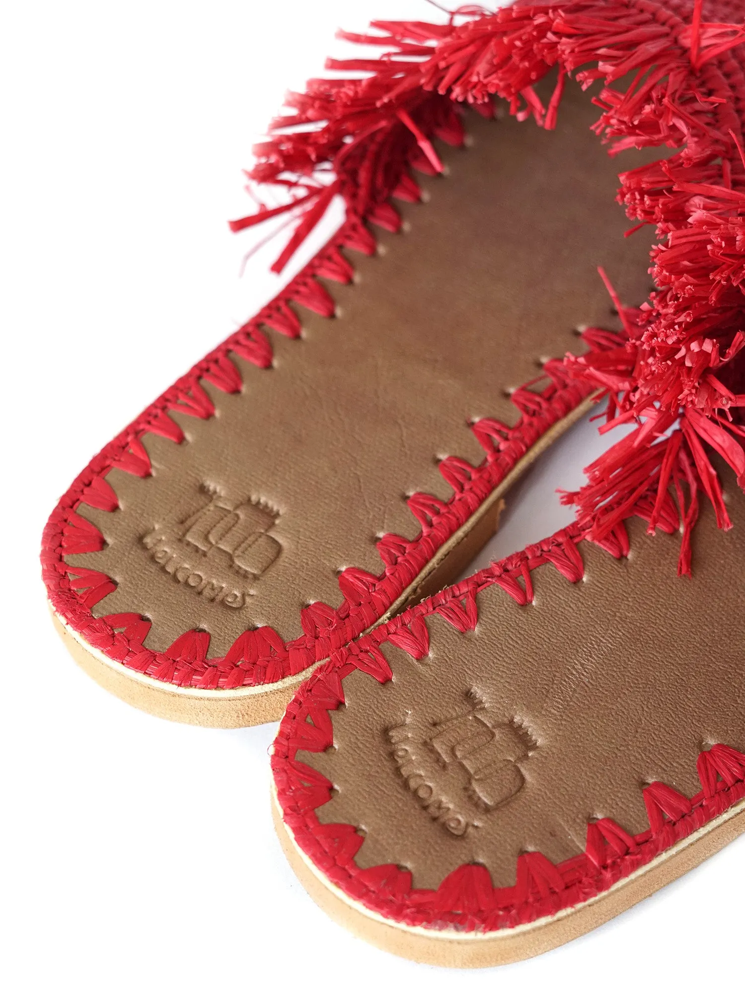 Fringed Raffia Slippers 'ZINA' Red