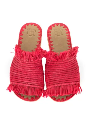Fringed Raffia Slippers 'ZINA' Red