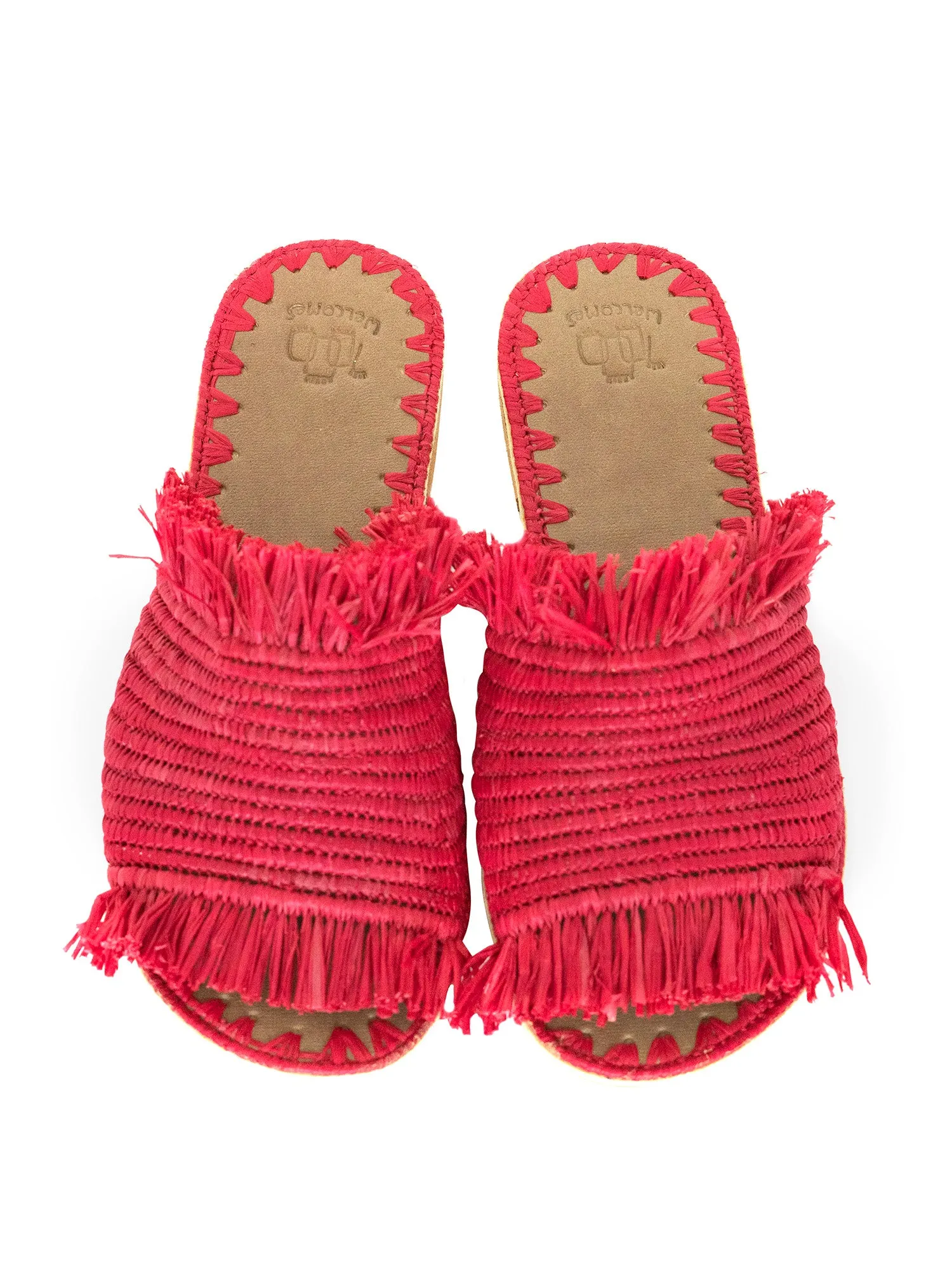Fringed Raffia Slippers 'ZINA' Red