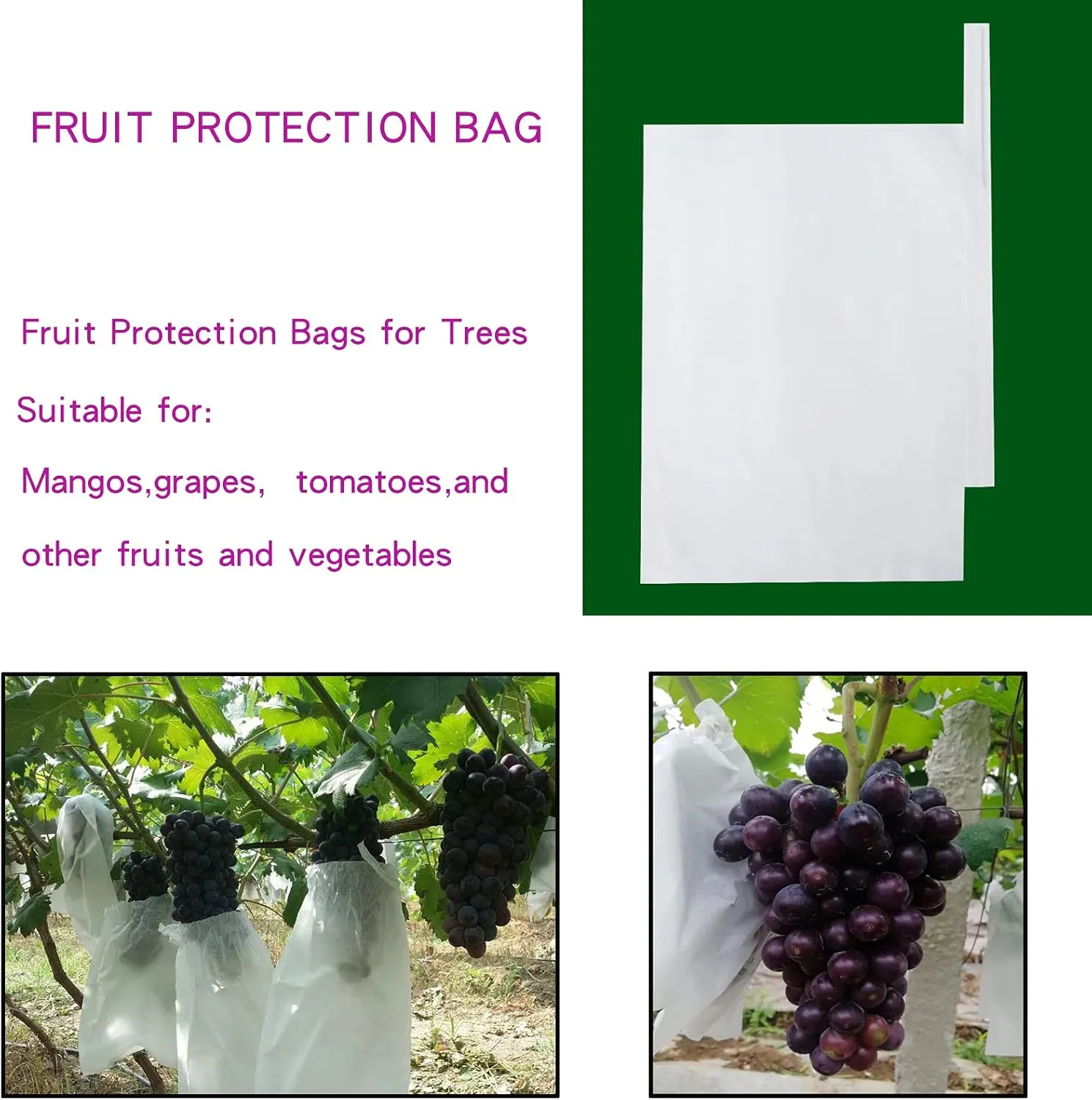 Fruit Protection Paper Bags - 50pcs White Cover Bags, 9.4x12.6in, Protect Fruit Trees, Grapefruit, Orchard, Frost