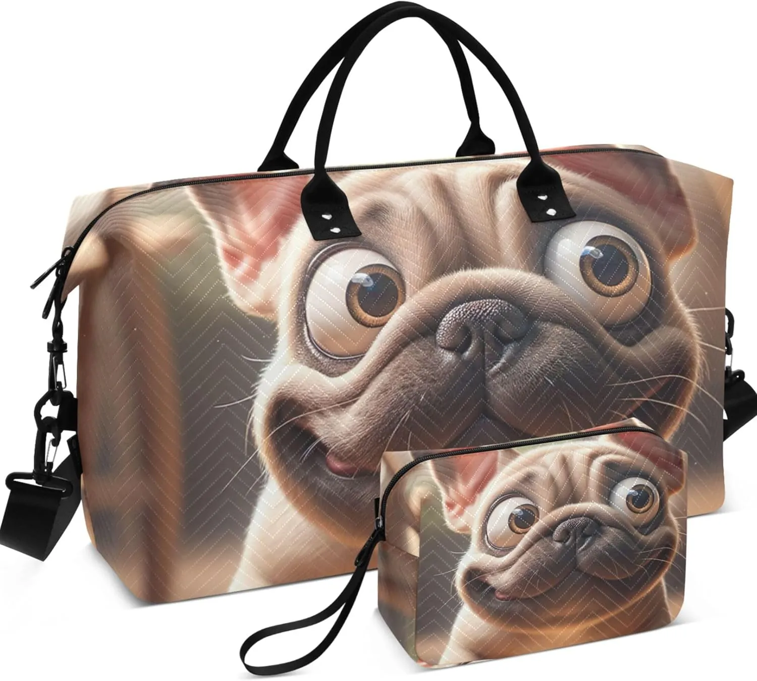 Funny French Bulldog Duffel Bag Womens Cosmetic Pouch Set of 2, Print Women Sports Dance Bag Carry on Bags for Airplanes