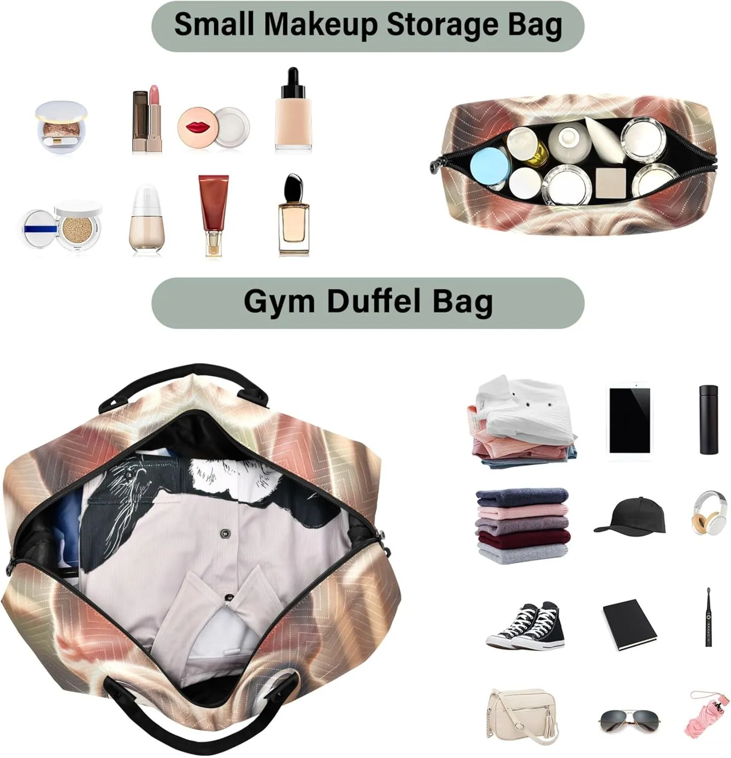 Funny French Bulldog Duffel Bag Womens Cosmetic Pouch Set of 2, Print Women Sports Dance Bag Carry on Bags for Airplanes