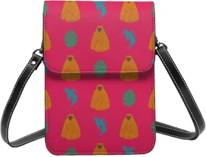 funny gibbon monkey hawaii pink Crossbody Cell Phone Purse for Women Girls Leather Mini Cross Body Bags Small Shoulder Bags