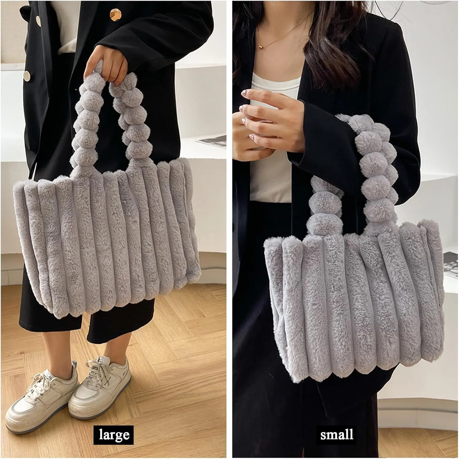 Furry Purse, Fluffy Tote Bag for Women Winter Faux Fur Bag Fuzzy Purse and Handbags