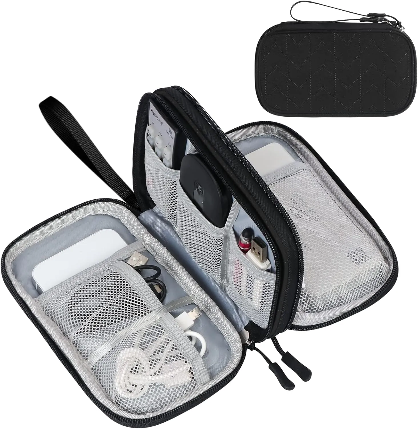 FYY Travel Organizer Pouch Electronic Accessories Carry Case Portable Waterproof Double Layers All-in-One Storage Bag for Cable, Cord, Charger, Phone, Pattern Black