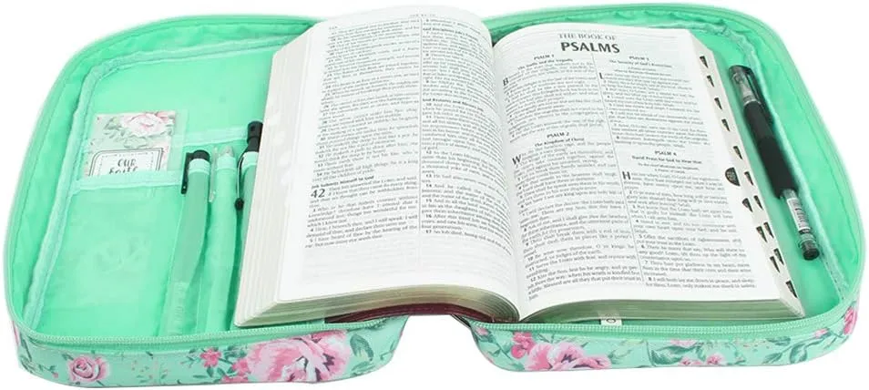 G-LEAF Bible Cover Case/Book Cover, Bible Case for Women Girls, Bible Cover Bags Floral Pattern With Handle Fits for Standard Size Bible, 9.5x6.7x2.5 In