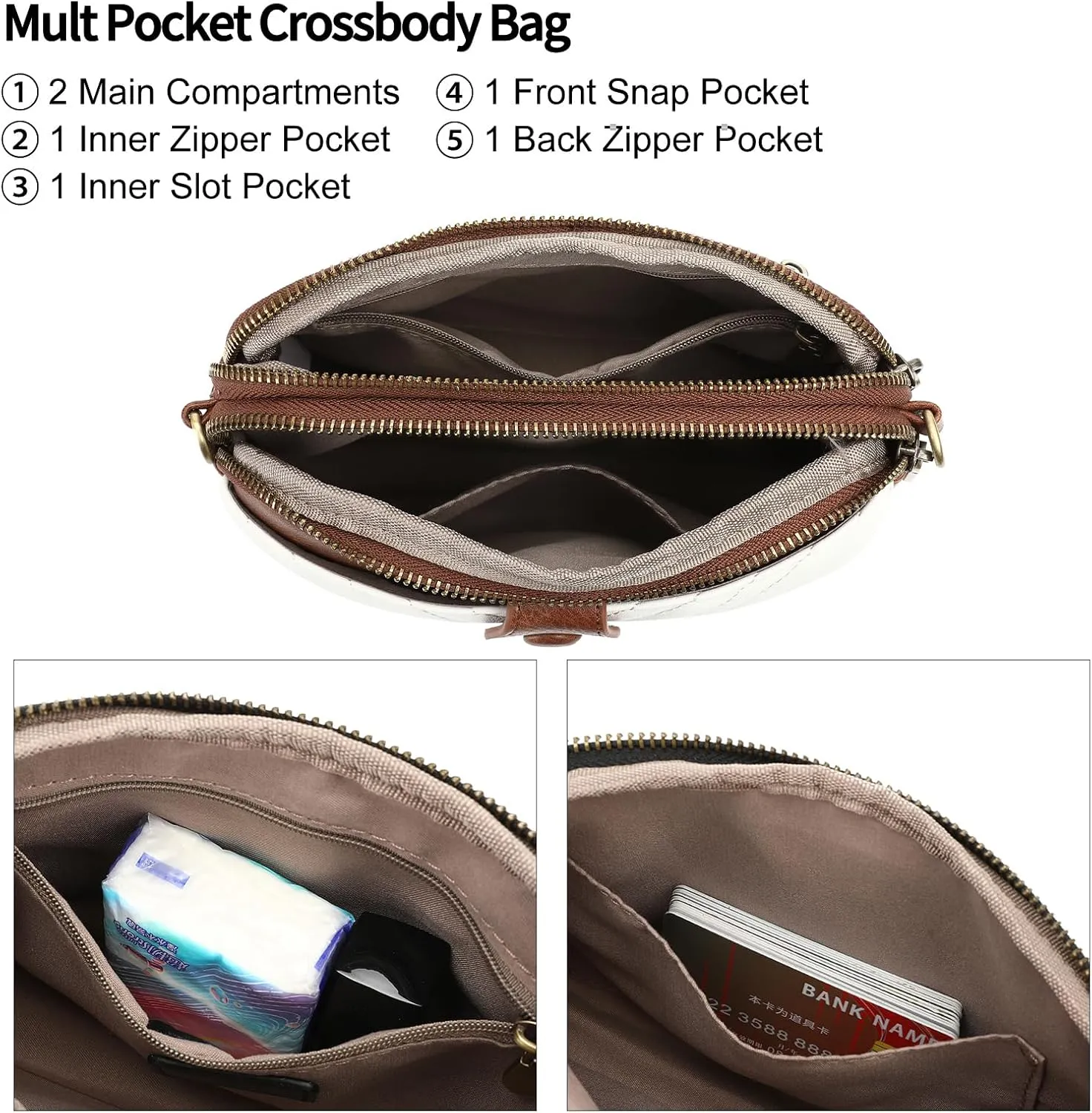 GAEKEAO Crossbody Bags for Women Small Genuine Leather Shoulder Purse Cross Body Bag with Wristlet Top Zipper