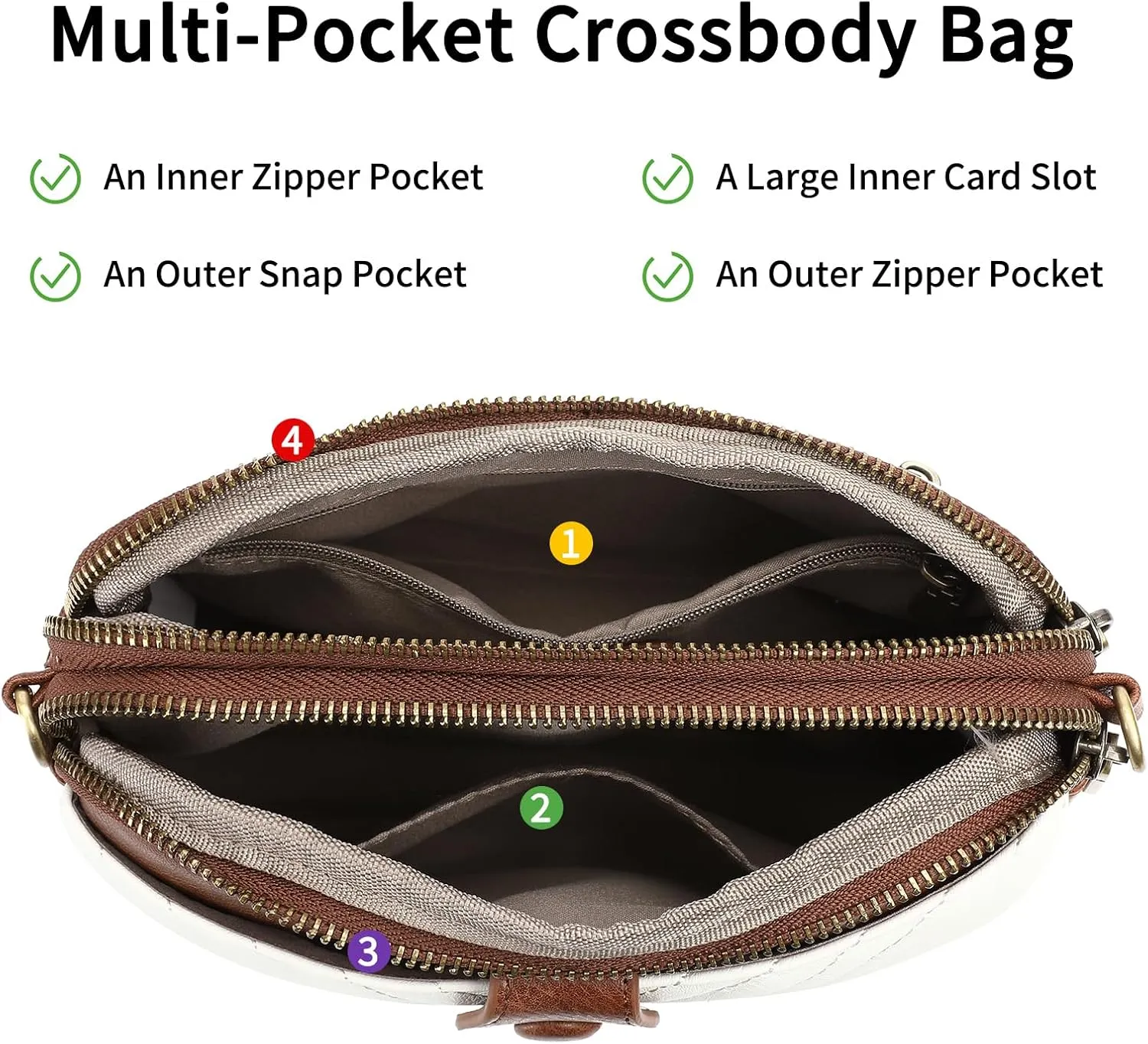 GAEKEAO Crossbody Bags for Women Small Genuine Leather Shoulder Purse Cross Body Bag with Wristlet Top Zipper