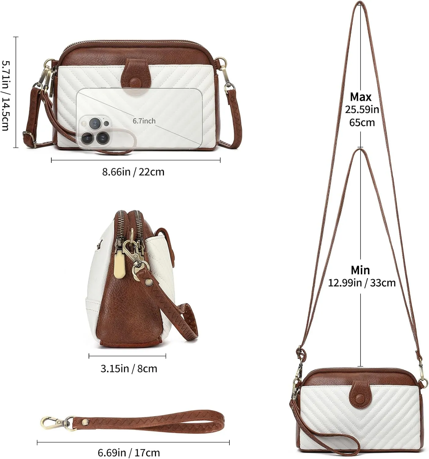 GAEKEAO Crossbody Bags for Women Small Genuine Leather Shoulder Purse Cross Body Bag with Wristlet Top Zipper