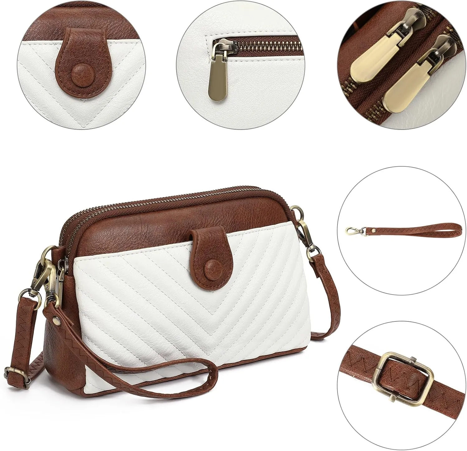GAEKEAO Crossbody Bags for Women Small Genuine Leather Shoulder Purse Cross Body Bag with Wristlet Top Zipper