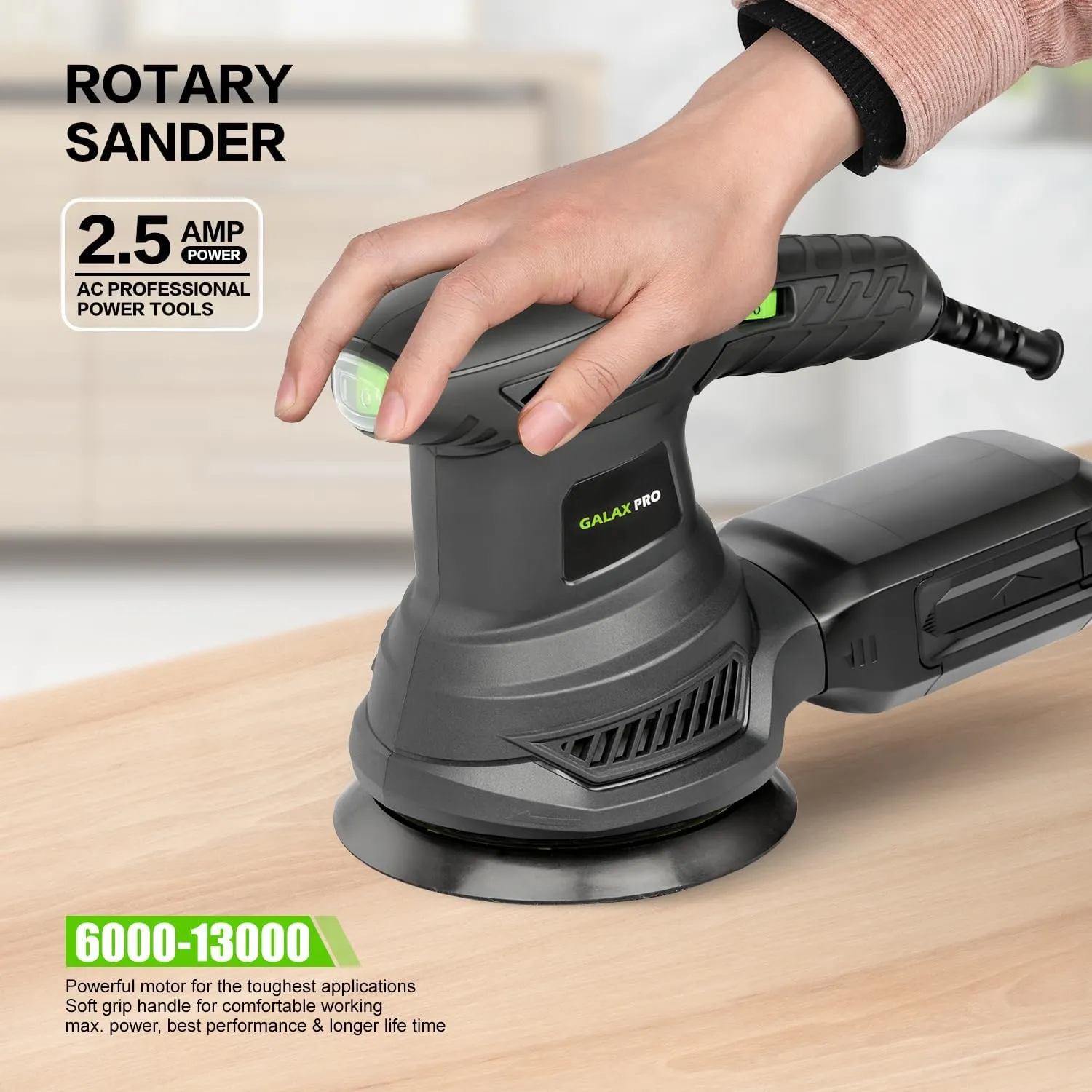GALAX PRO 2.5A Random Orbit Sander, 300W Electric Orbital Sander with 6 Various Speeds 6000-13000RPM,4.9-Inch Palm Sander with 20PCS Sandpapers,1 dust canister,Fit for Woodworking, Sanding, Polishing…