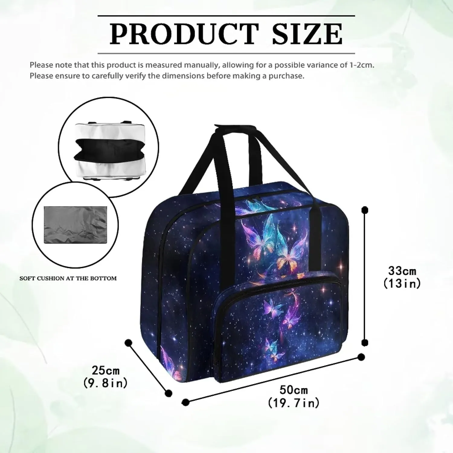 Galaxy Butterflies Fashion Sewing Machine Carrying Case Tote Bag, Padded Storage Cover Carrying Case with Pockets and Handles, Suitable for Most Standard Sewing Machine