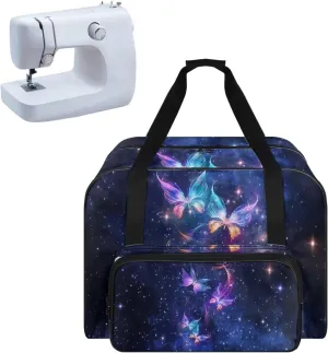 Galaxy Butterflies Fashion Sewing Machine Carrying Case Tote Bag, Padded Storage Cover Carrying Case with Pockets and Handles, Suitable for Most Standard Sewing Machine