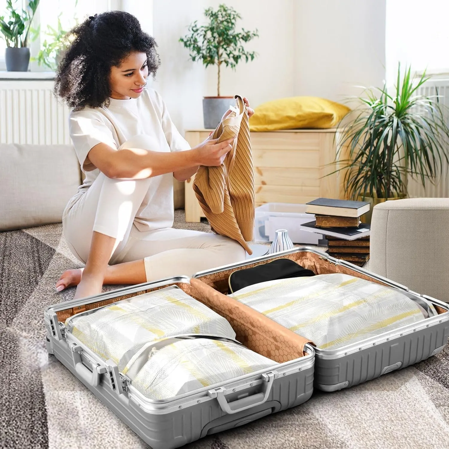 Garment Bag Closet Storage, Luggage Space Saver, Palm Tree Coconut, Waterproof, 3 Set Travel Packing Cubes For Suitcases, Luggages Management Personnel