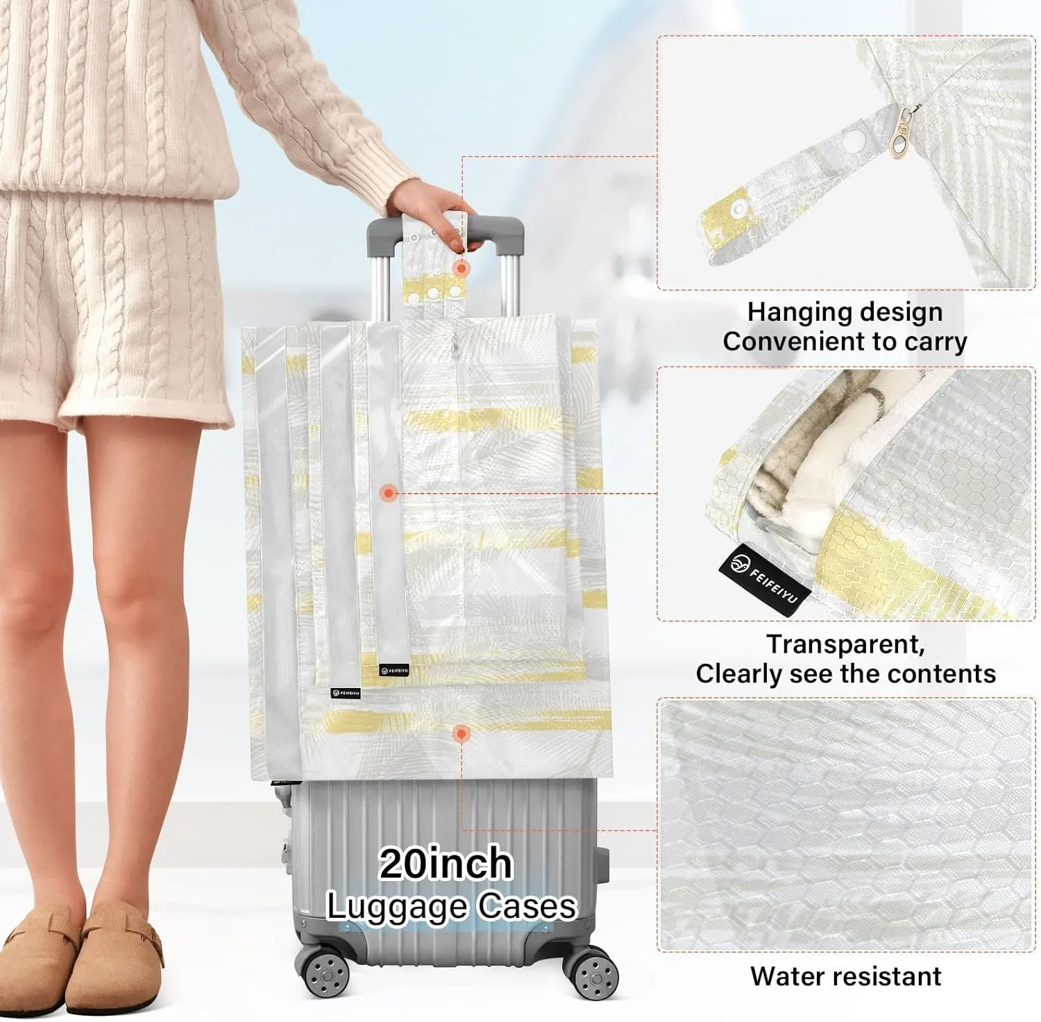 Garment Bag Closet Storage, Luggage Space Saver, Palm Tree Coconut, Waterproof, 3 Set Travel Packing Cubes For Suitcases, Luggages Management Personnel
