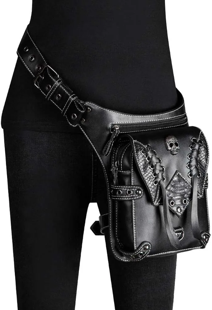 Gear Duke Victorian Retro Shoulder Waist Bags Steampunk Gothic PU Leather Fanny Bag for Steampunk Cosplay (Style_21, One size)