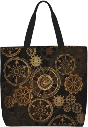 Gears Clock Bronze Century print Large Capacity Women Tote Bag, Stylish Zipper Shoulder Bag for Daily Travel