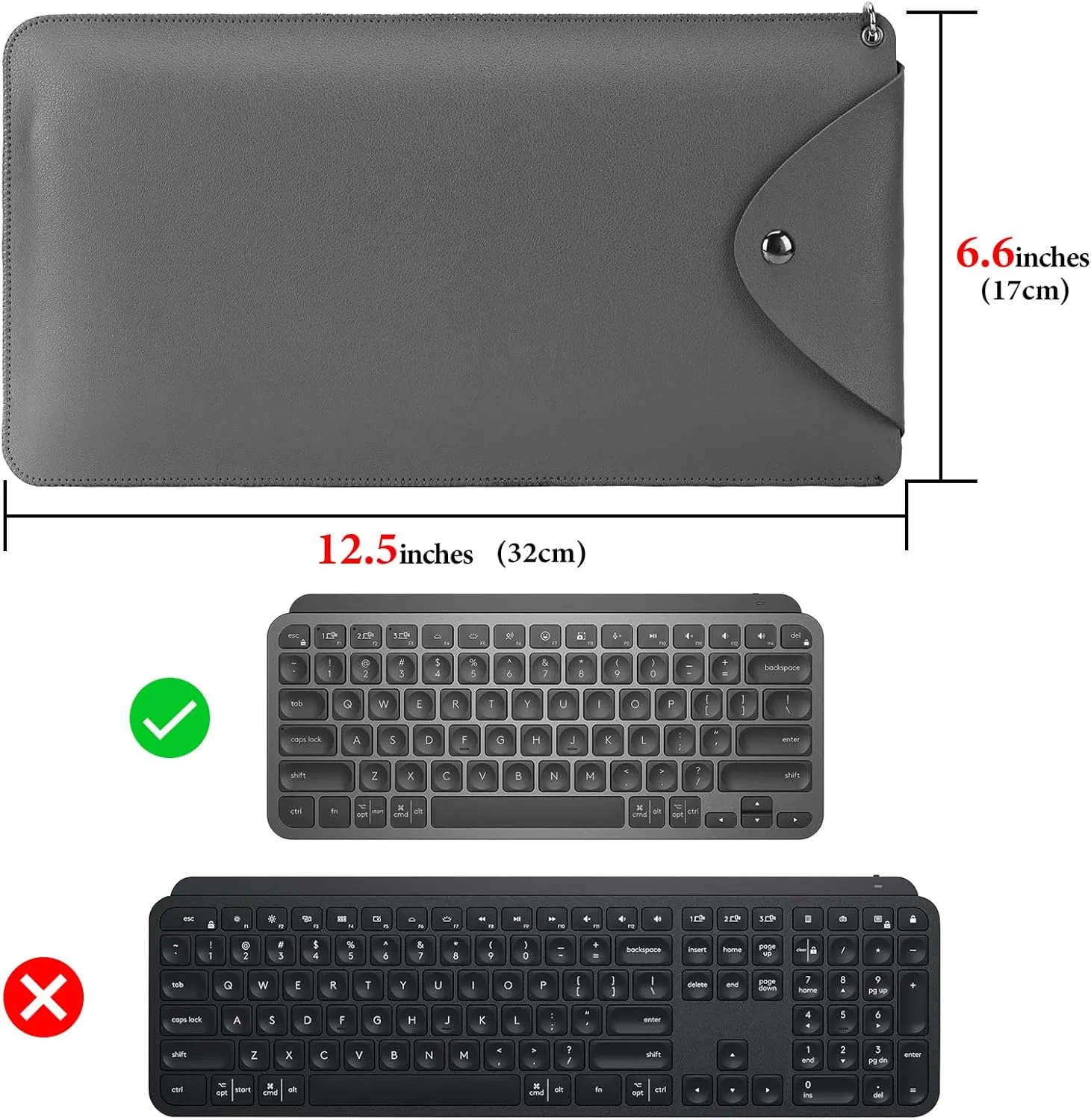 Geekria Keyboard Carrying Case Replacement for Razer Joro Portable Wireless/Logitech MX Keys Mini Keyboard, Vegan Leather Protective Travel Bag Keyboard Cover (Dark Grey)