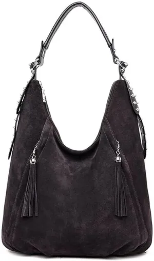 Genuine Leather Hobo Handbag Work Travel Top Handle with Tassel Women’s Tote Roomy Shoulder Purse