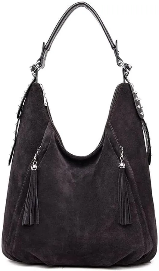 Genuine Leather Hobo Handbag Work Travel Top Handle with Tassel Women’s Tote Roomy Shoulder Purse