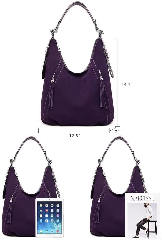 Genuine Leather Hobo Handbag Work Travel Top Handle with Tassel Women’s Tote Roomy Shoulder Purse