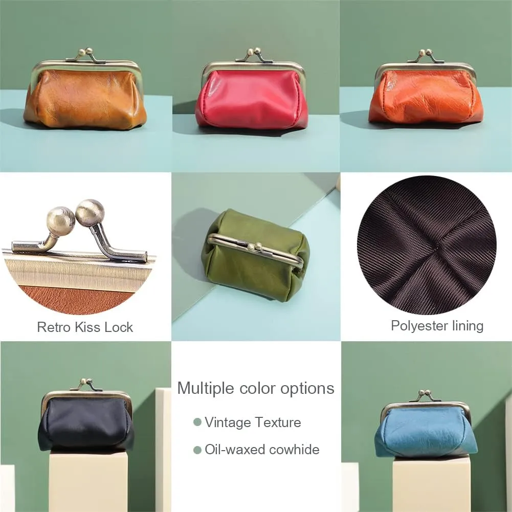 Genuine Leather Mini Vintage Coin Purse Kiss Lock change purse Cute Coin Purse Coin Organizer (Green)