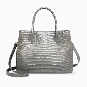 Genuine leather tote bag - crocodile pattern handbag with large capacity