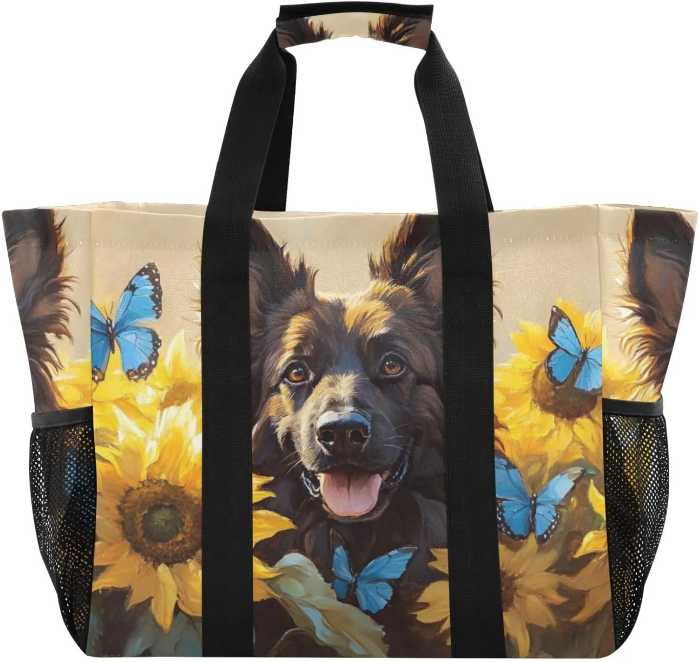 German Shepherd Dog Cute Large Tote Bags for Women Canvas Tote Purse Reusable Grocery Bags Top Handle Handbags for Travel, Work