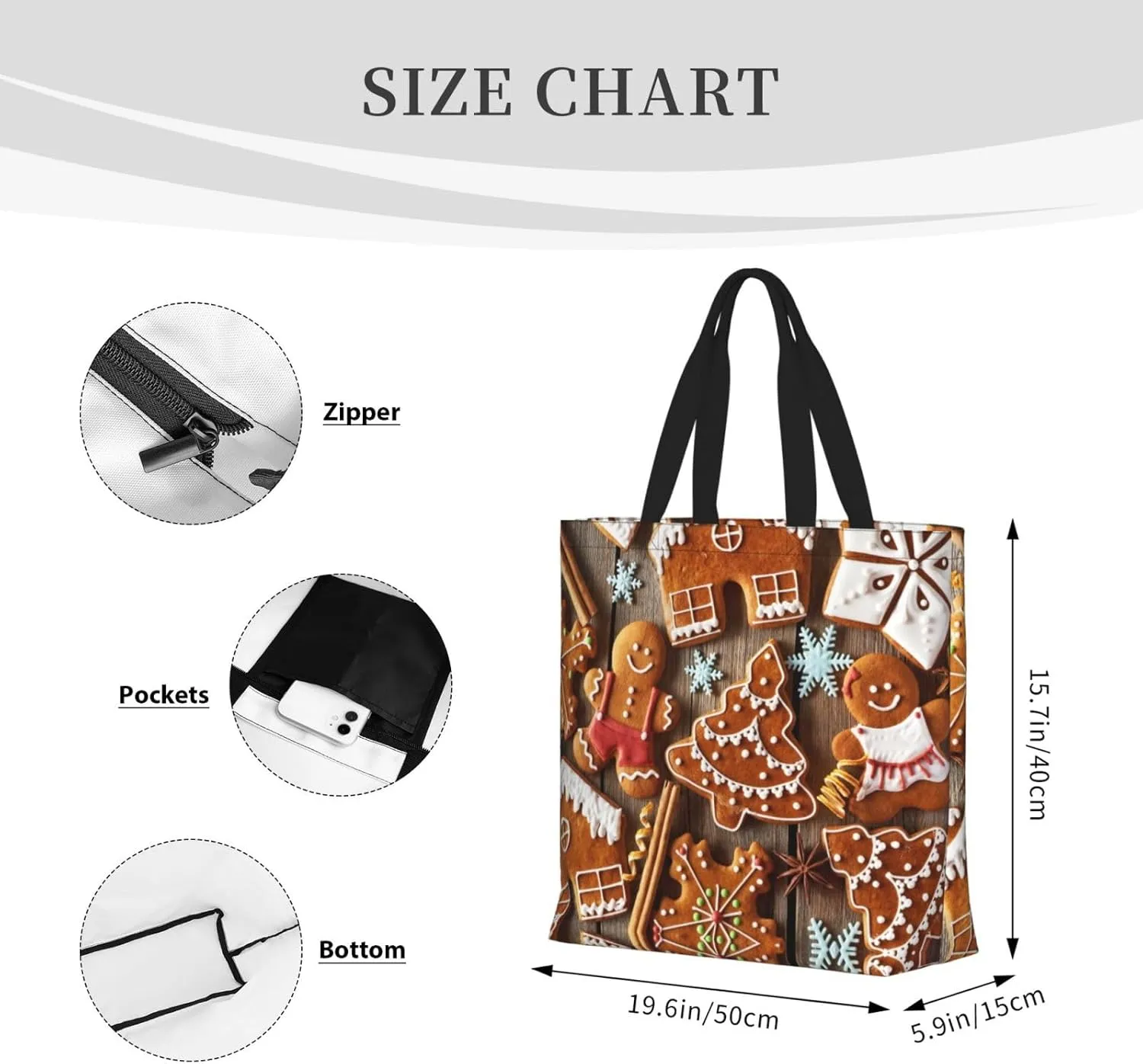 Gingerbread Cookies Print Fashion Tote Bag,Travel Handbag For Women, Hobo Bags, Work Shoulder Bags Crossbody Bag