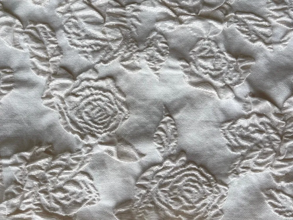 Gold Dusted Rose Blooms Stretch Polyester Blend Brocade