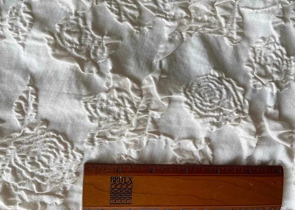 Gold Dusted Rose Blooms Stretch Polyester Blend Brocade