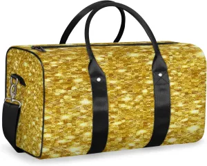 Gold Glitters Print Travel Duffle Bag for Women Men, Carry On Overnight Bag, Weekend Travel Duffel Tote Bags for Trips Sport Hospital