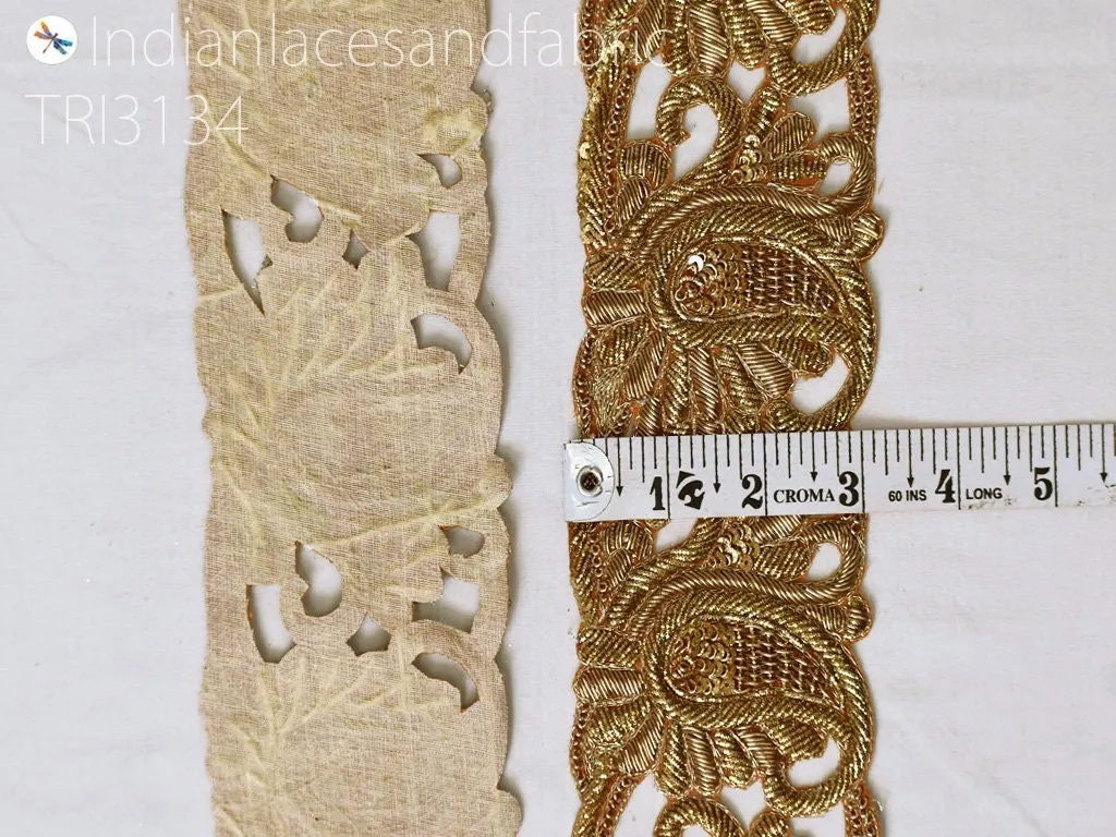 Gold Paisley 9 yard Zardozi Trim Wholesale Handcrafted Indian Saree Border Lehenga Costume Embellishment Decorate Clutch Christmas DIY Craft