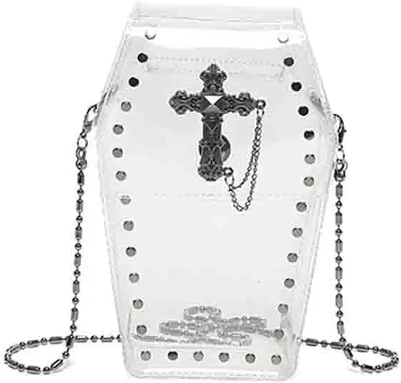 Gothic Rivet Coffin Shape Crossbody Bag, Women’s Studded Cross Transparent Shoulder Bag, Novelty Vintage Punk Phone Purse