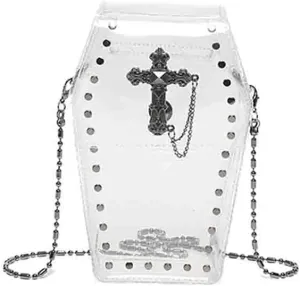 Gothic Rivet Coffin Shape Crossbody Bag, Women’s Studded Cross Transparent Shoulder Bag, Novelty Vintage Punk Phone Purse