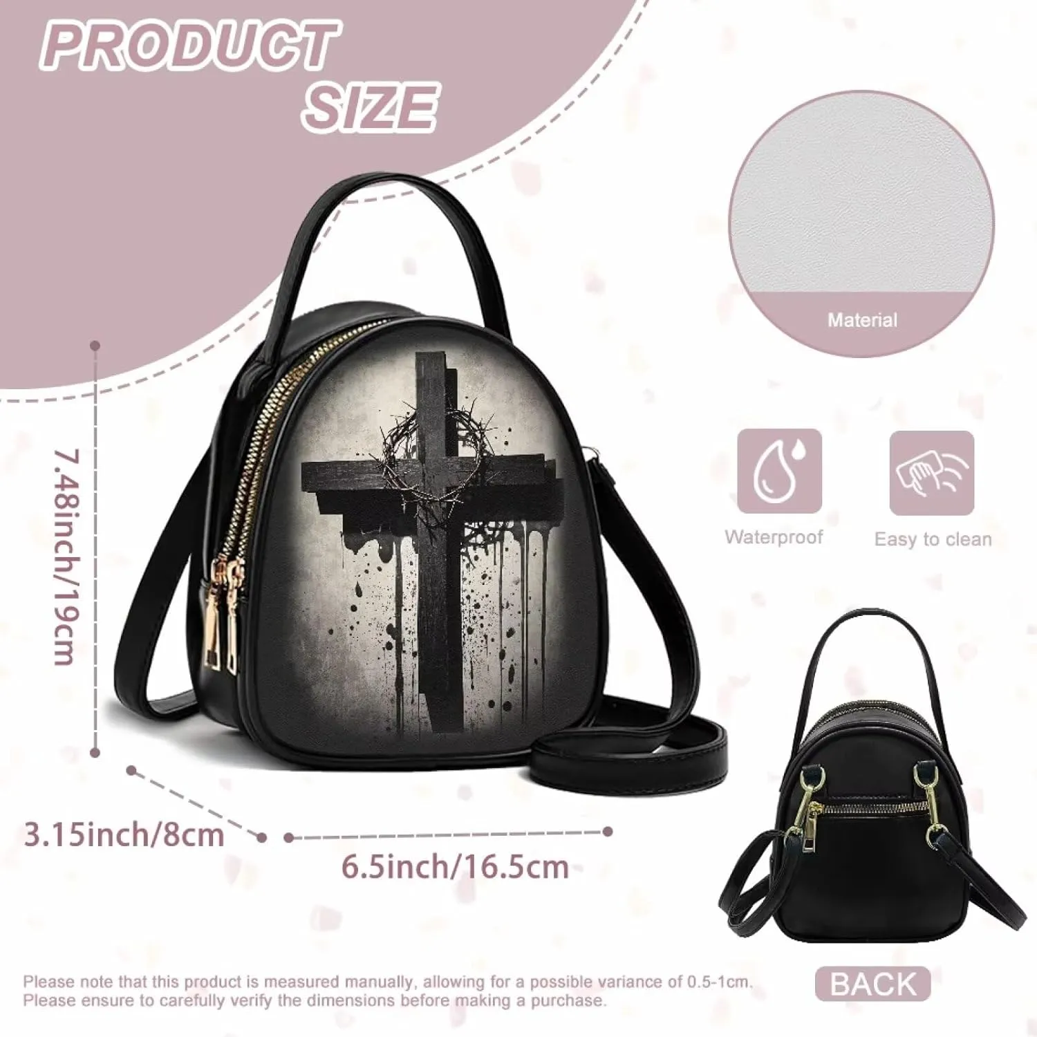 Gothic Small Crossbody Bags for Women, Mini PU Leather Cell Phone Purse Zip Shoulder Handbags Adjustable Straps