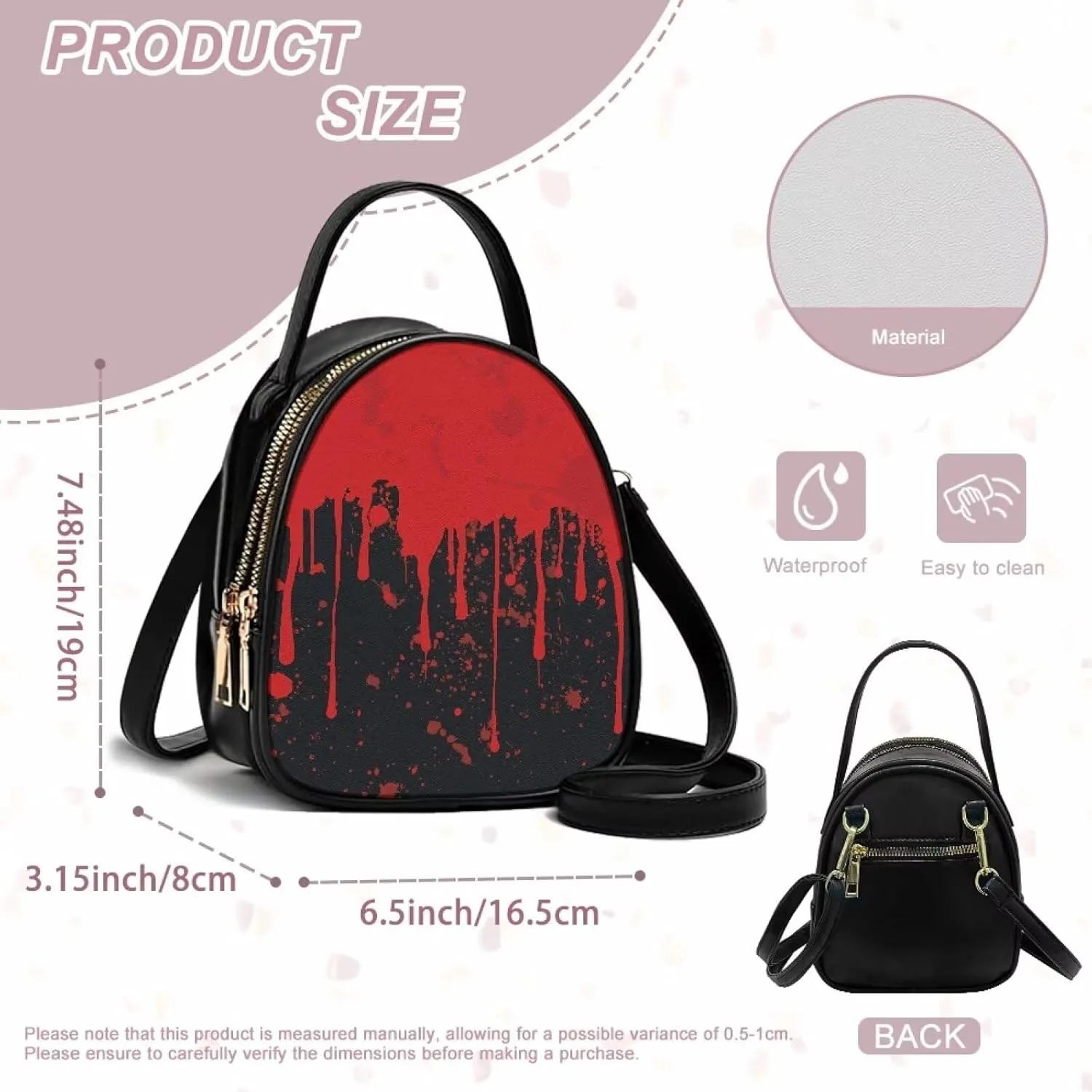 Gothic Small Crossbody Bags for Women, Mini PU Leather Cell Phone Purse Zip Shoulder Handbags Adjustable Straps