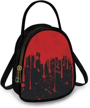 Gothic Small Crossbody Bags for Women, Mini PU Leather Cell Phone Purse Zip Shoulder Handbags Adjustable Straps