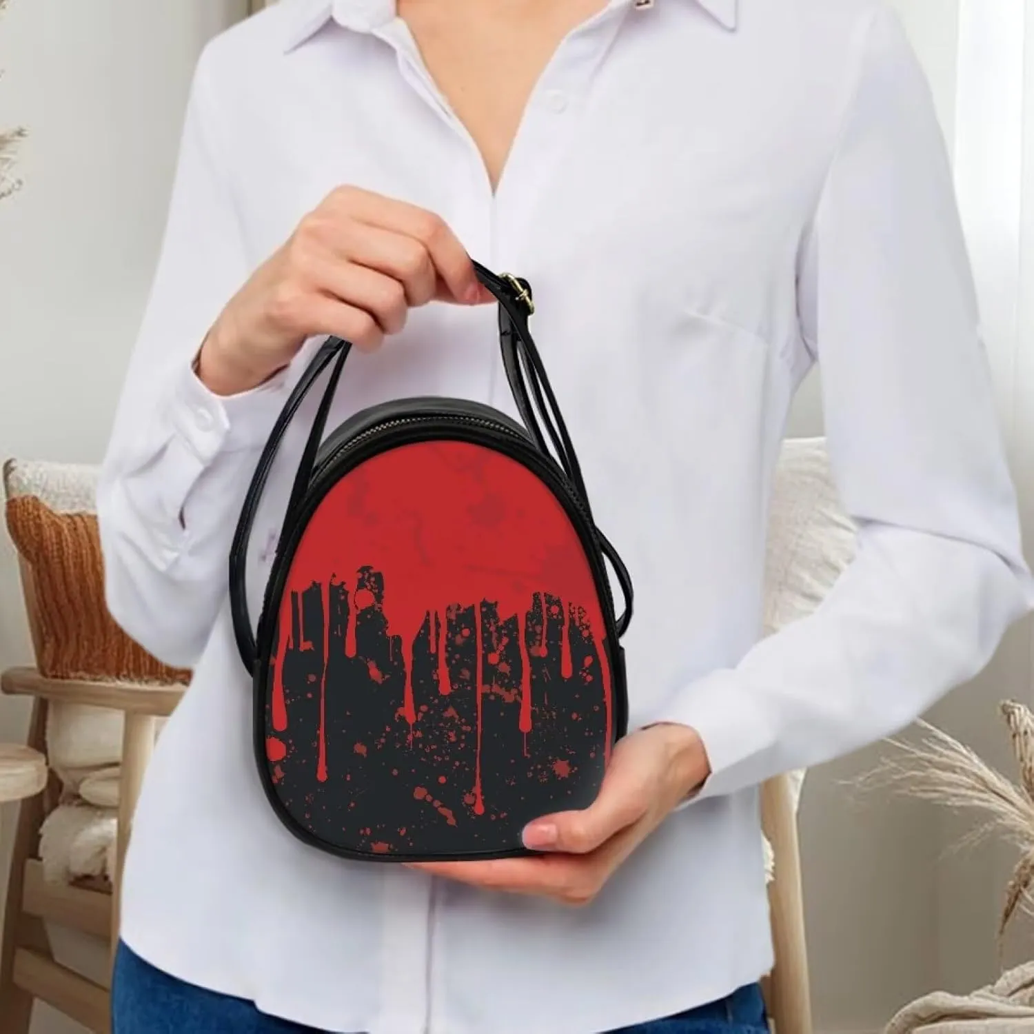 Gothic Small Crossbody Bags for Women, Mini PU Leather Cell Phone Purse Zip Shoulder Handbags Adjustable Straps