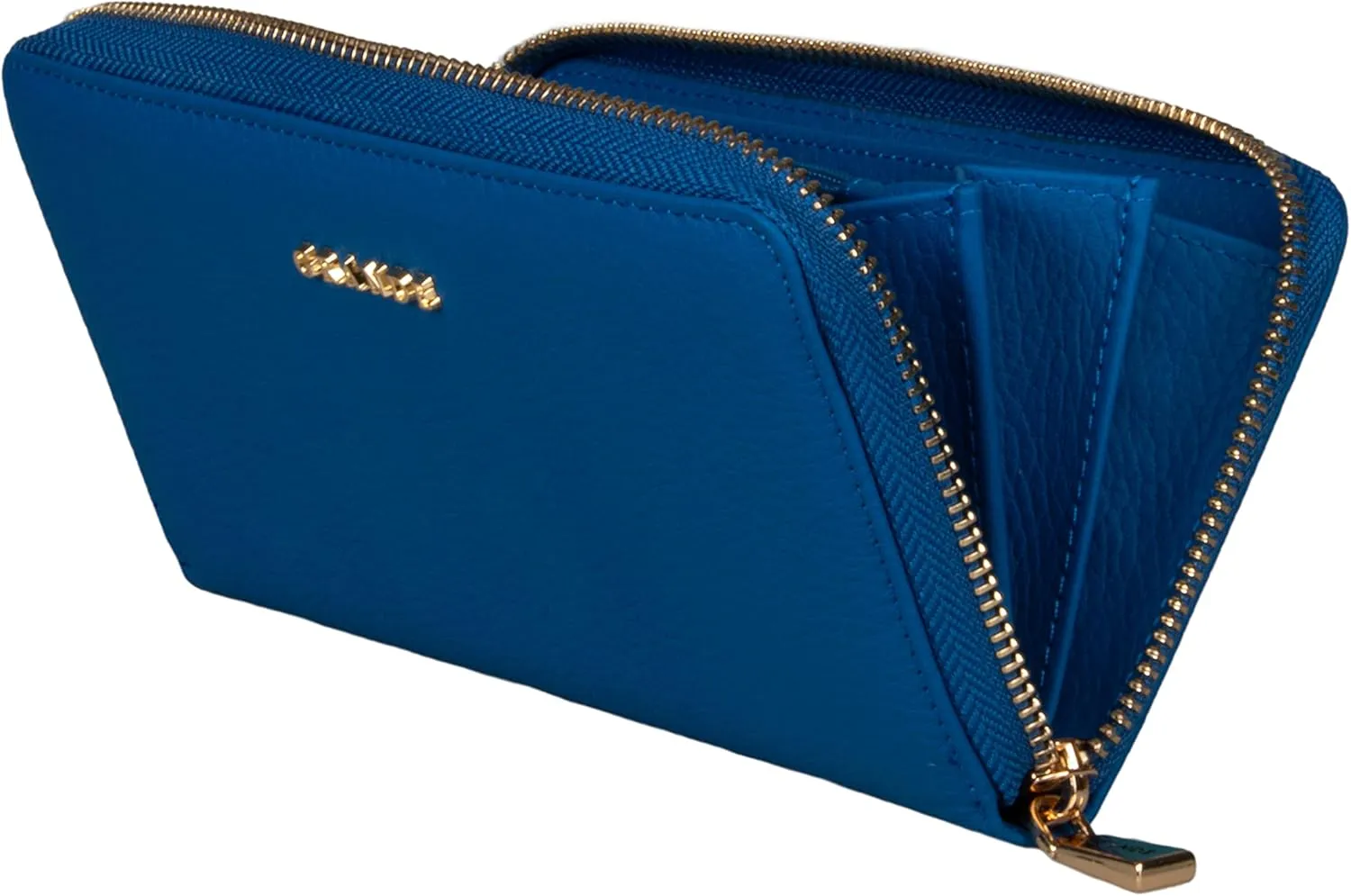 grande 2700 Genuine Leather Zip Around Continental Women Wallet Ladies Zippered Mini Purse - Blue