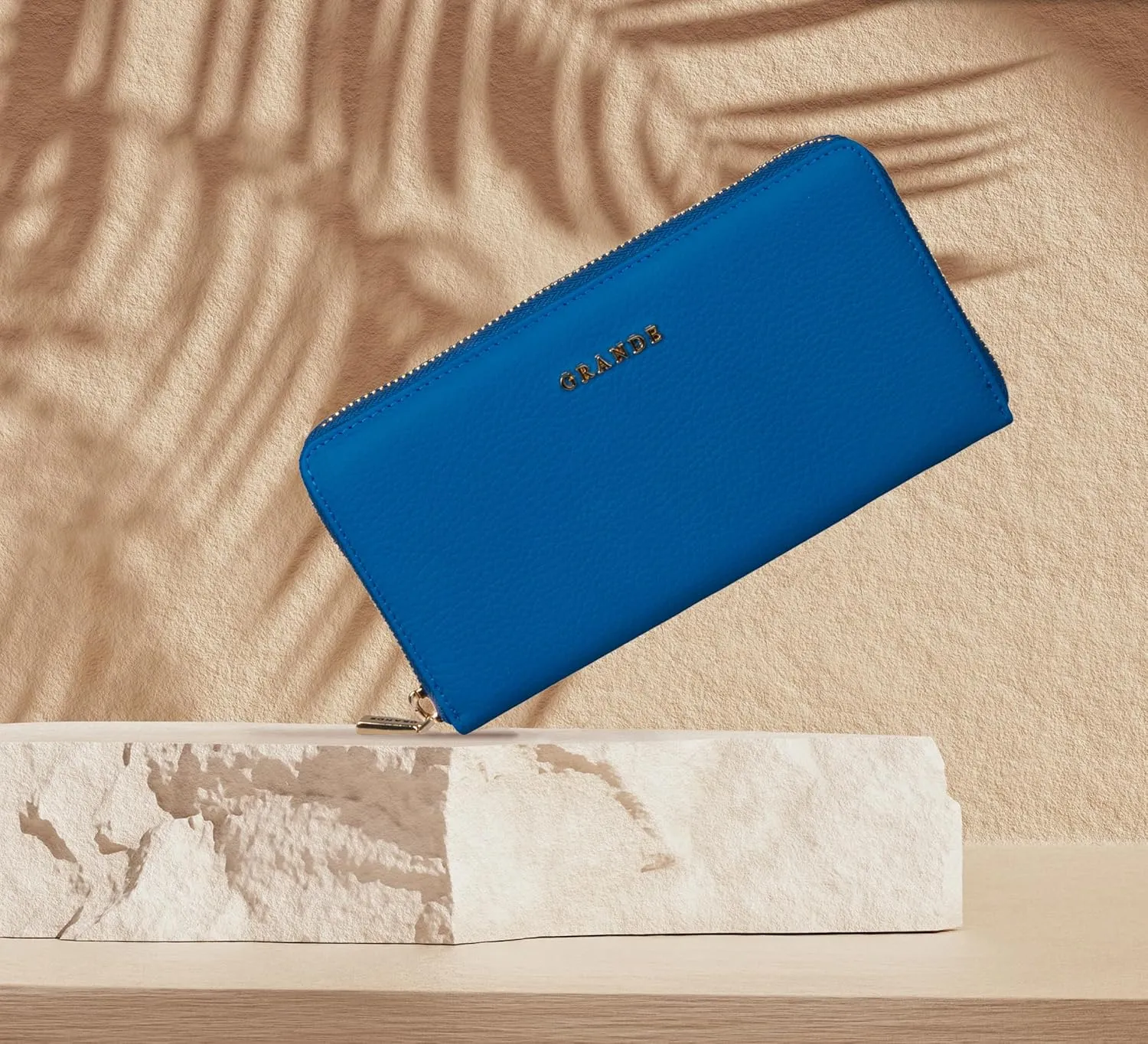 grande 2700 Genuine Leather Zip Around Continental Women Wallet Ladies Zippered Mini Purse - Blue