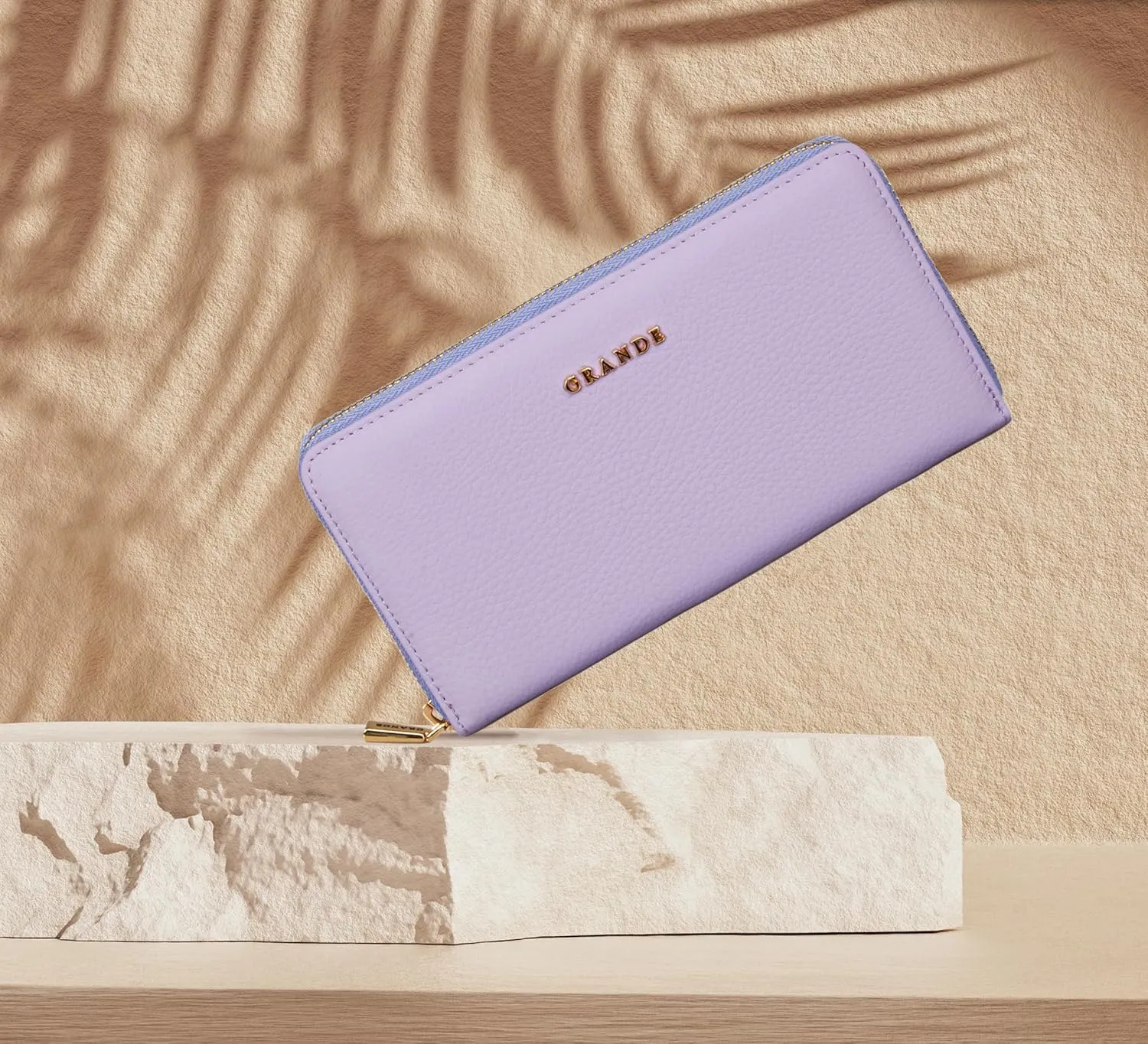 grande 2700 Genuine Leather Zip Around Continental Women Wallet Ladies Zippered Mini Purse - Lilac