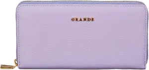 grande 2700 Genuine Leather Zip Around Continental Women Wallet Ladies Zippered Mini Purse - Lilac