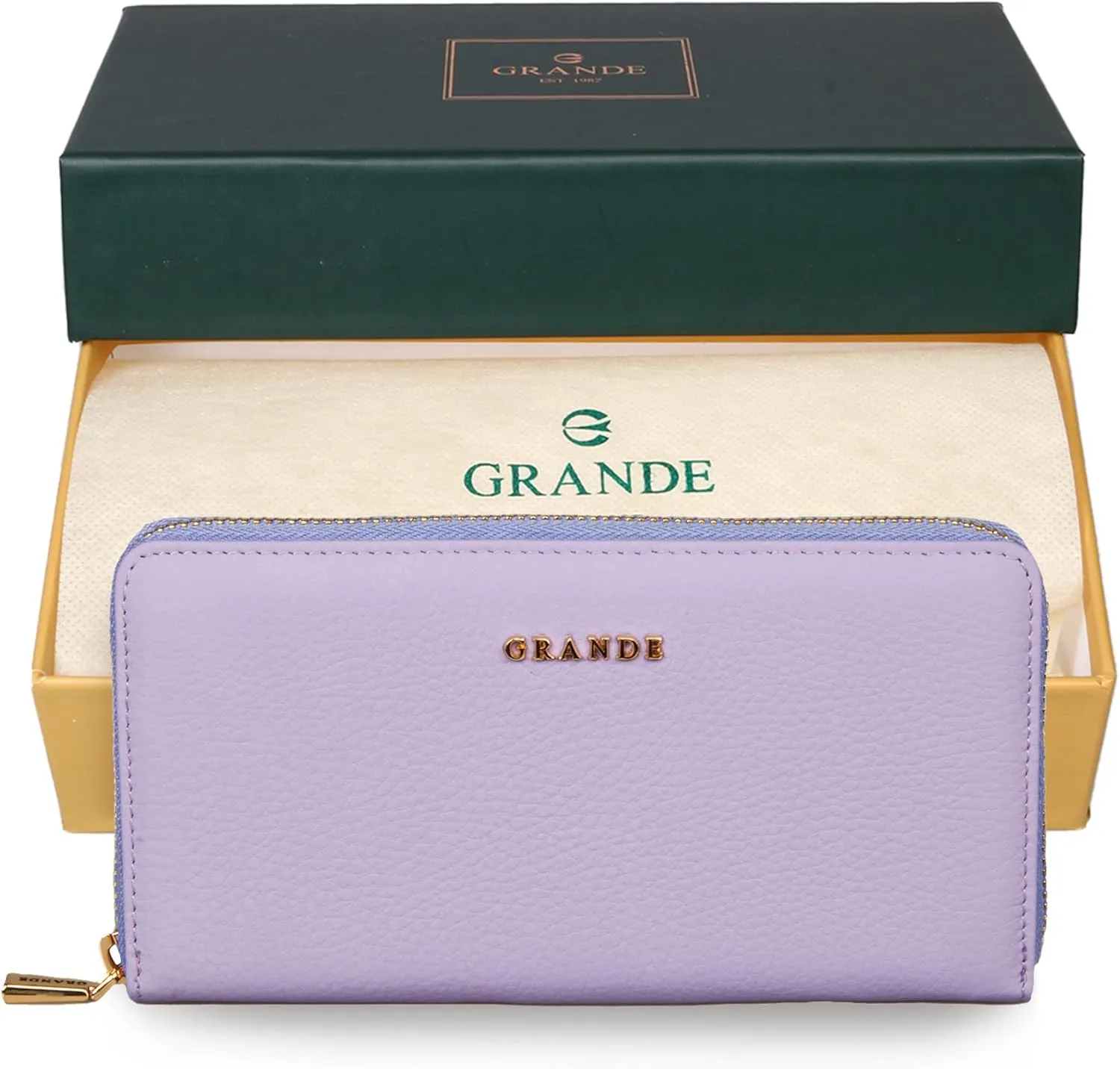 grande 2700 Genuine Leather Zip Around Continental Women Wallet Ladies Zippered Mini Purse - Lilac