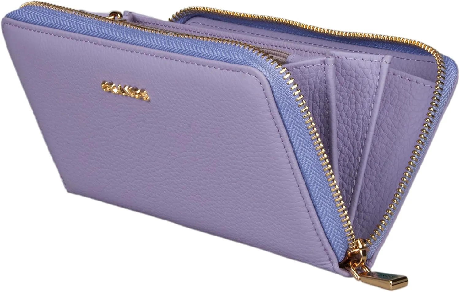 grande 2700 Genuine Leather Zip Around Continental Women Wallet Ladies Zippered Mini Purse - Lilac